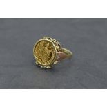 A gold 1/4 Ducat coin dated 1704 in a 14ct gold removable ring mount, size Q & approx 4.1g