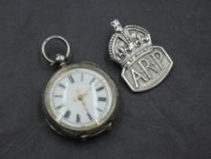 A small continental silver top wound pocket watch having Roman numeral dial to decorative white