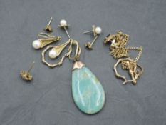 A small selection of yellow metal jewellery, some stamped 9ct/375 including earrings and chain,