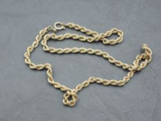 A 9ct gold rope chain, approx 20' & 12.1g