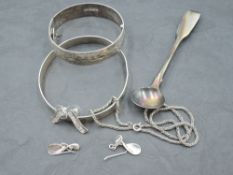 A small selection of HM silver and white metal jewellery including bangles, earrings, necklace and a