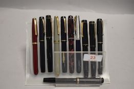 Ten Mentmore fountain pens and one Croxley fountain pen. Including Mentmore 46, Auto Flow, Diploma