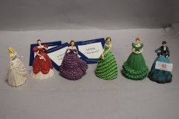 Six modern Franklin Mint miniature figures from the Jewels of Elegance series by Joyce Reavey