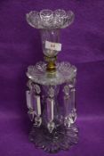 A late Victorian clear cut crystal/glass table lustre candlestick