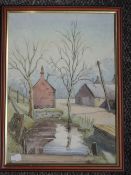 (20th century), a watercolour, farmstead with pond, 37 x 26cm, framed 41 x 31cm,