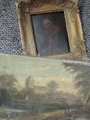 (19th century), an oil painting, portrait study, 14 x 11cm, part plaster frame, 23 x 20cm, and a (
