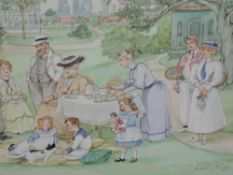 Patience Arnold, (1901-1992), a watercolour, tea party, signed bottom right, 33 x 50cm, re-mounted