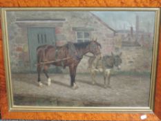(19th century), style of William Woodhouse, an oil painting, canal horse and donkey, 43 x 59cm,