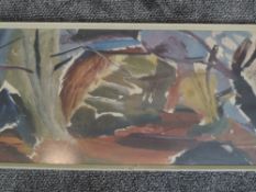 (20th century), a print, stylised landscape, 30 x 90cm, framed, 37 x 94cm