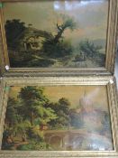 (19th century), a pair of prints, landscapes, 37 x 49cm, gilt plaster framed and glazed, 42 x 60cm