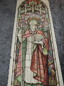 (20th century), a watercolour, St Wolston stained glass window, linen back scroll, 240 x 63cm,