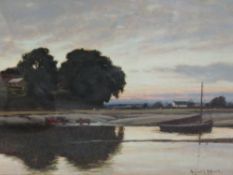 Reginald Aspinwall, (1858-1921), an oil painting, estuary scene, with cattle and boat, signed bottom