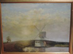James Scrase, (20th century), an oil painting on board, windmill, signed, 44 x 60cm, framed 50 x