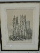 Richardson, (19th century), S W View of York cathedral, 39 x 27cm, mounted framed and glazed, 59 x