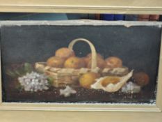 (19th/20th century), an oil painting, still life, 24 x 39cm, framed, 39 x 54cm, paint flaked
