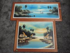Abdulla, and Cheng, (20th century), two oil paintings, Eastern seascapes, each signed, 30 x 86cm,