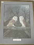 Paul Hare, (contemporary), after, a Ltd Ed print, barn owls, signed and num 118/500, 42 x 37cm,