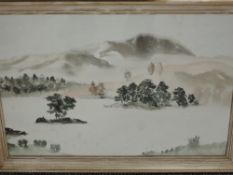 Fenwick Pattison, (20th century), misty lake scene of Oriental inspiration, signed bottom right, and