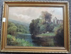 W M, (19th/20th century), an oil painting, river landscape, indistinctly signed bottom right, 24 x