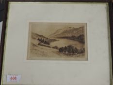 C Dickens, (20th century), after, an etching, Thirlmere Lake District, signed and attributed