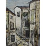 (20th century), style of Buffet, stylised street view, 76 x 46, unframed