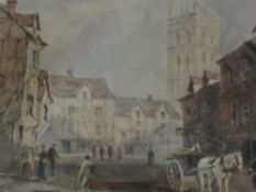 E Tucker, (19th century), period townscape, signed, 24 x 35cm, mounted framed and glazed, 46 x 56cm