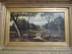 (19th century), an oil painting, woodland path, 24 x 44cm, framed, 46 x 66cm