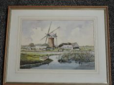 Gwyn Richards, (20th century), two watercolours, Old Mill Norfolk Broads, and Staithes, each