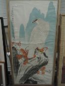 (20th century), a print, Chinese bird of prey, 133 x 66cm, framed and glazed, 137 x 71cm,