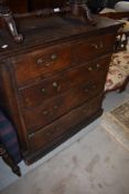 A 19th Century oak chest over two over three drawers having brass drop handles, width approx 92cm