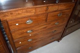 A 19th Century mahogany chest of two over three drawers, and additional central frieze drawer, width