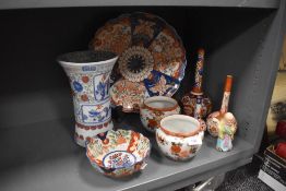 Chinese and Japanese porcelain and ceramics including Kutani ware, Imari palette and incised vase