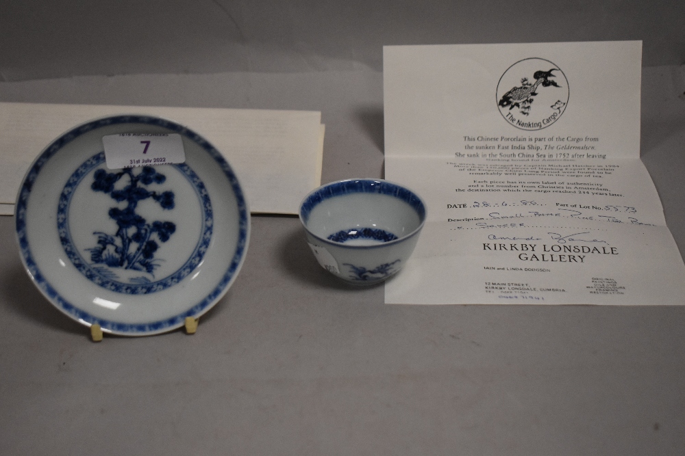 Chinese porcelain tea bowl and saucer set from the Nanking Cargo with documentation