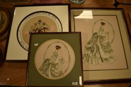 Three 20th century needle works of ladies in fancy