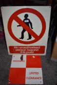 20th century enamel warning sign for Limited Clearance and similar sign