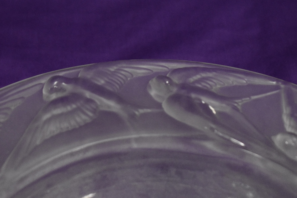 Lalique inspired Art Deco glass fruit bowl decorated with a border of Swifts, together with a - Image 2 of 4