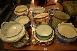 Victorian and later planters tureens and chamber pots including Poole bowl and Denby plant pot
