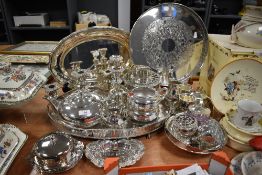 20th century and later silver plated tea wares including gallery serving tray and tea set etc