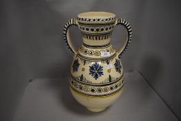 Tunisian pottery large twin handle vase with typical design