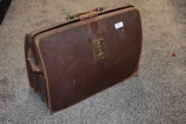20th century leather bound briefcase or Gladstone style bag