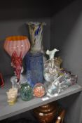 Antique and studio art glass including Victorian dump, figures and Murano styles
