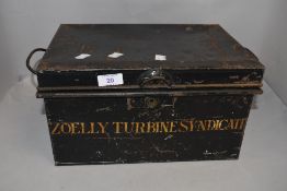 20th century tin deed box painted for Zoelly Turbine Syndicate