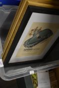 A selection of shop stock framed advertising prints and book leafs