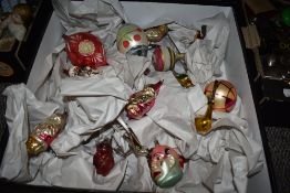 Early 20th century glass blown Christmas decorations including birds and santa