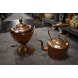 Edwardian large stove kettle and copper bodied samovar