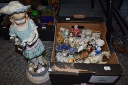 Late Victorian bisque figures and Staffordshire flatback including model house etc
