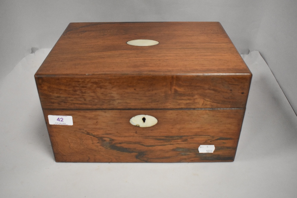 Victorian walnut cased sewing box with velvet lined compartments housing dressing table set and - Image 2 of 2