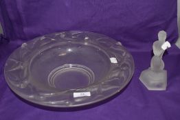 Lalique inspired Art Deco glass fruit bowl decorated with a border of Swifts, together with a