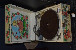 20th century Childrens shellac 78rpm record player by Decca with nursery rhyme theme