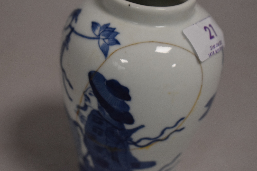 Chinese export porcelain vase hand painted with wise man and travelling family good colour and - Image 2 of 3